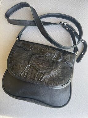 Harley-Davidson Black Embossed Floral Leather Crossbody